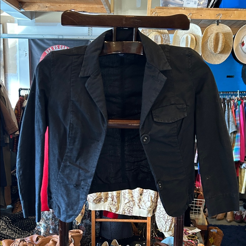Gap Black Women's Cropped Linen Blazer Jacket